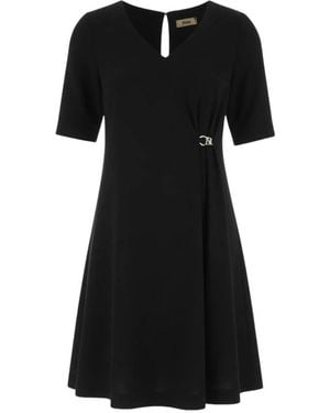 Herno Midi Jurk Met V-Hals En Zijgesp - Zwart