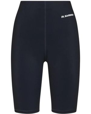 Jil Sander Fitness ,Zwart ,Katoen Logo Printed Biker Shorts - Blauw