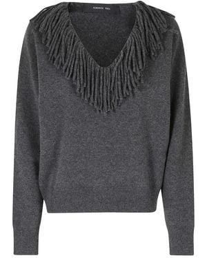 FEDERICA TOSI Strickpullover Mit Fransen Am V-Ausschnitt - Grau