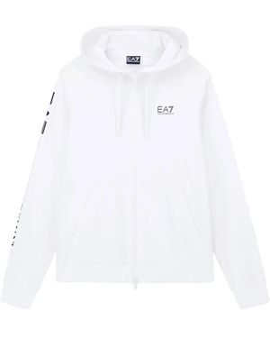 EA7 Hoodies & Sweatvesten ,Wit ,Katoen Logo Series Katoenen Hooded Zip-Up Sweatshirt