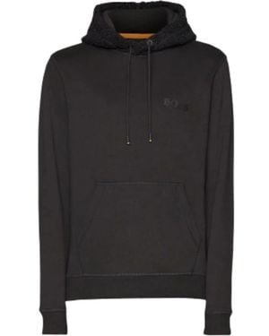 HUGO Baumwollkapuzenpullover Mit Elastischem Band - Schwarz
