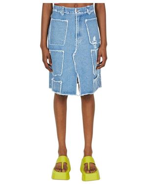 Lourdes Raw Edge Multi Pocket Rok - Blauw