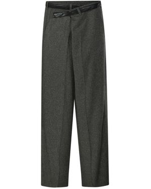DARKPARK Broeken ,Groen ,Wol Gaia Wijde Broek Met Leren Riem - Grijs
