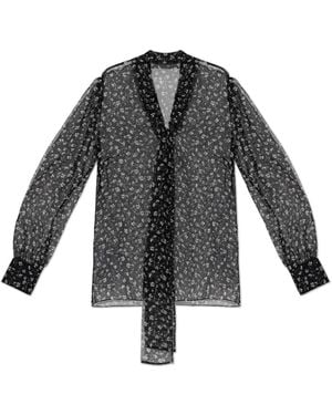 Dolce & Gabbana Overhemden ,Zwart ,Zijden Blouse Met Bloemendessin