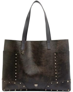 Pinko Tassen ,Bruin ,Leer Tote Bag Studs - Zwart