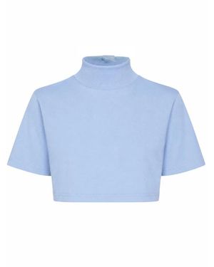 Alaïa Cropped Katoenen Jersey T-Shirt - Blauw