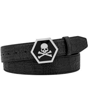 Philipp Plein Ledergürtel Totenkopf - Schwarz