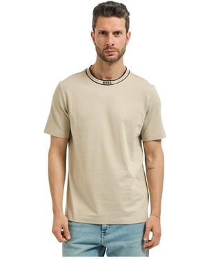 HUGO Tops ,Katoen Groene Lijn T-Shirt - Naturel