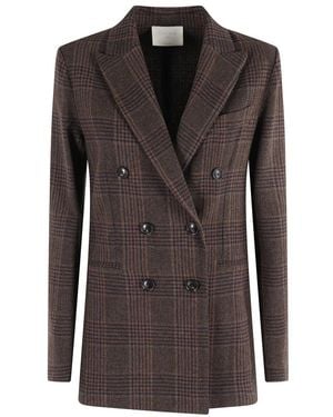 Circolo 1901 Bruin Geruit Wol Kasjmier Blazer - Zwart