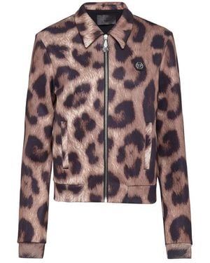 Philipp Plein Jassen ,Bruin ,Dappled Cady Shirt-Collar Jacket