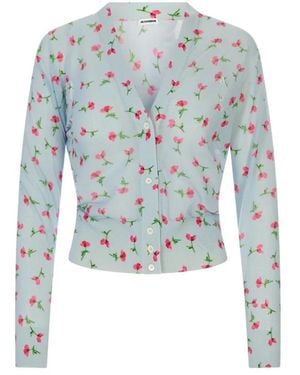 Jil Sander Truien & Vesten ,Blauw ,Katoen Printed Cardigan