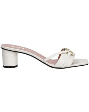 Pollini Schoenen ,Wit ,Leer Sandalen Met Ringdetail En Pebble-Nerf - Metallic