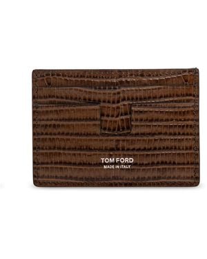 Tom Ford Accessoires ,Bruin ,Leer Leren Kaarthouder