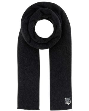 Maison Kitsuné Accessoires ,Grijs ,Wol Double Fox Head Sjaal - Zwart