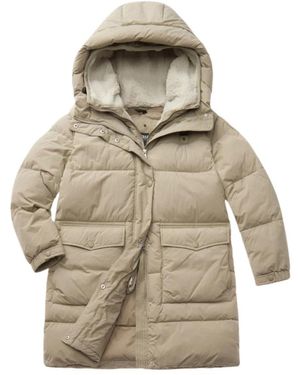 Blauer Jassen ,Nylon Lange Nylon Jas Met Inzetstuk Aan De Voorkant - Naturel