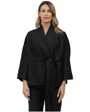 Alpha Studio Leinen Kimono-Cardigan Mit Gürtel - Schwarz