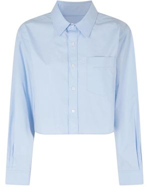 Alexander Wang Overhemden ,Blauw ,Katoen Cropped Shirt Met Geborduurd Logo