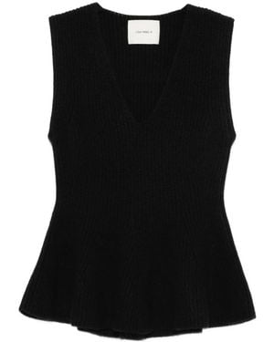 Lisa Yang V-Hals Ribgebreide Top - Zwart
