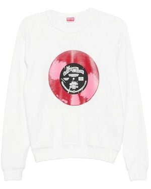 KENZO Hoodies & Sweatvesten ,Wit ,Katoen Sounds Grafische Print Raglanmouw Sweatshirt
