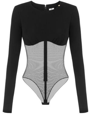 Elisabetta Franchi Body Aus Crêpe-Jersey Und Tüll-Mesh - Schwarz
