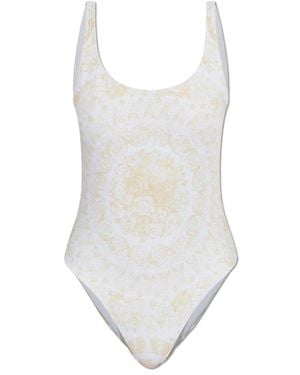 Versace Badmode ,Wit ,Polyester Underwater Barocco Badpak Uit Één Stuk