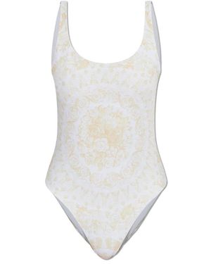 Versace Badmode ,Wit ,Polyester Underwater Barocco Badpak Uit Één Stuk