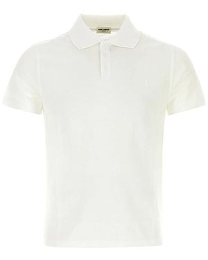 Saint Laurent Cotton Piqué Cassandre Embroidery Polo Shirt - White