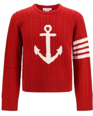 Thom Browne Merino Wolle 4-Bar Intarsia Anker Pullover - Rot