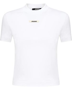 Jacquemus Weißes Stretch-Baumwoll Besticktes T-Shirt