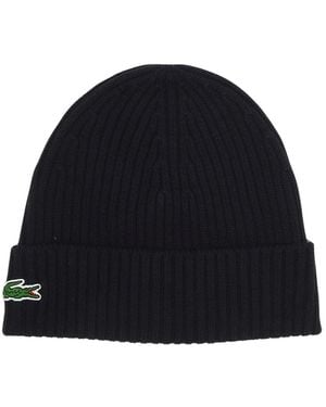 Lacoste Ribbed Wool Beanie - Zwart