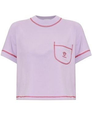 Versace Baumwoll-T-Shirt Mit Besticktem Logo - Lila