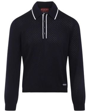 Gucci Blauer Woll Langarm Polo