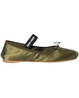 Miu Miu Grüne Satin Ballet Flats
