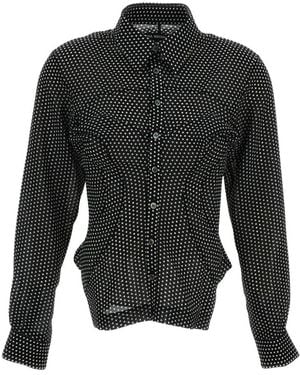 Junya Watanabe Polka-Dot Georgette-Bluse - Schwarz