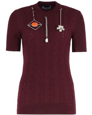 Prada Short-Sleeved Wool Shirt With Charms - Red