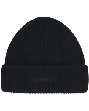 Lanvin Ribgebreide Wollen Beanie - Zwart