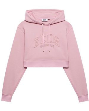 Gcds Hoodies & Sweatvesten ,Roze ,Lounge Logo Crop Hoodie