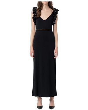 Fracomina Kleedjes ,Zwart ,Polyester Lange Jurk Strak Model Met Ribbels