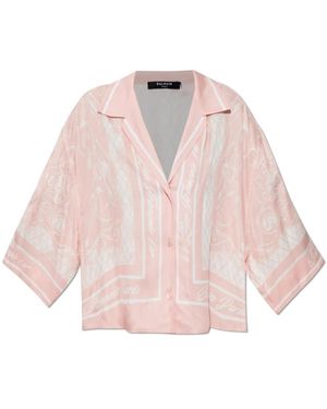 Balmain Overhemden ,Roze ,Satijn Kortärmd Bedrukt Overhemd