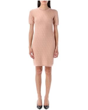 Fendi Kleedjes ,Roze ,Katoen Roze Gebreide Mini Jurk Met Ff Motief