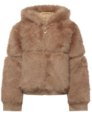V73 Faux Fur Shearling Bomber Jas - Bruin