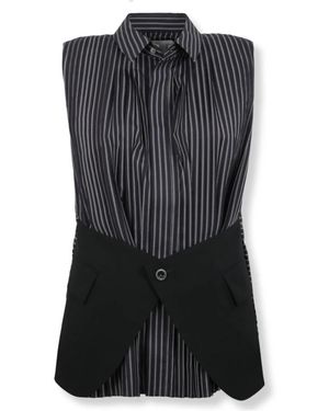 Sacai Overhemden ,Blauw ,Wol Poplin X Wool Suiting Shirt - Zwart