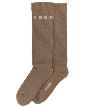 Rick Owens Kniehohe Jacquard Logo Rippstrick-Socken - Braun
