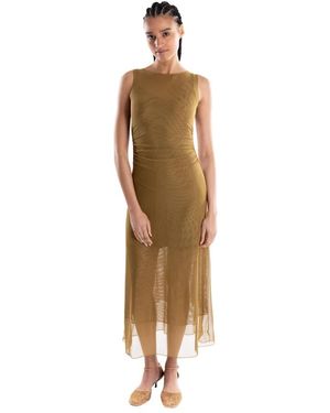 Marella Kleedjes ,Bruin ,Tule Moulin Rouge Mouwloze Midi-Jurk Van Tule - Metallic