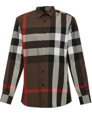 Burberry Overhemden ,Bruin ,Katoen Katoenen Overhemd Met Ruitpatroon