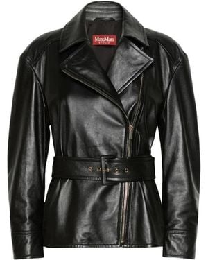 Max Mara Jassen ,Zwart ,Leer Giusto Jacket