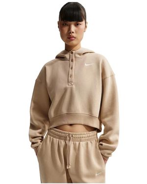 Nike Phoenix Fleece Oversized Cropped Henley Hoodie - Naturel