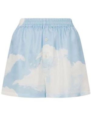 Moschino Korte Broeken ,Blauw ,Zijden Twill Shorts Archive Clouds