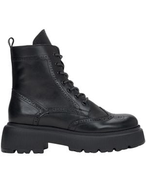 ESTRO Premium Schnürstiefeletten Aus Italienischem Leder Mit Folk-Perforierung - Schwarz