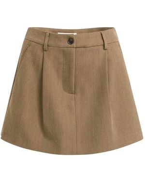 Yaya Korte Broeken ,Bruin ,Leer Geplooide Mini Skort